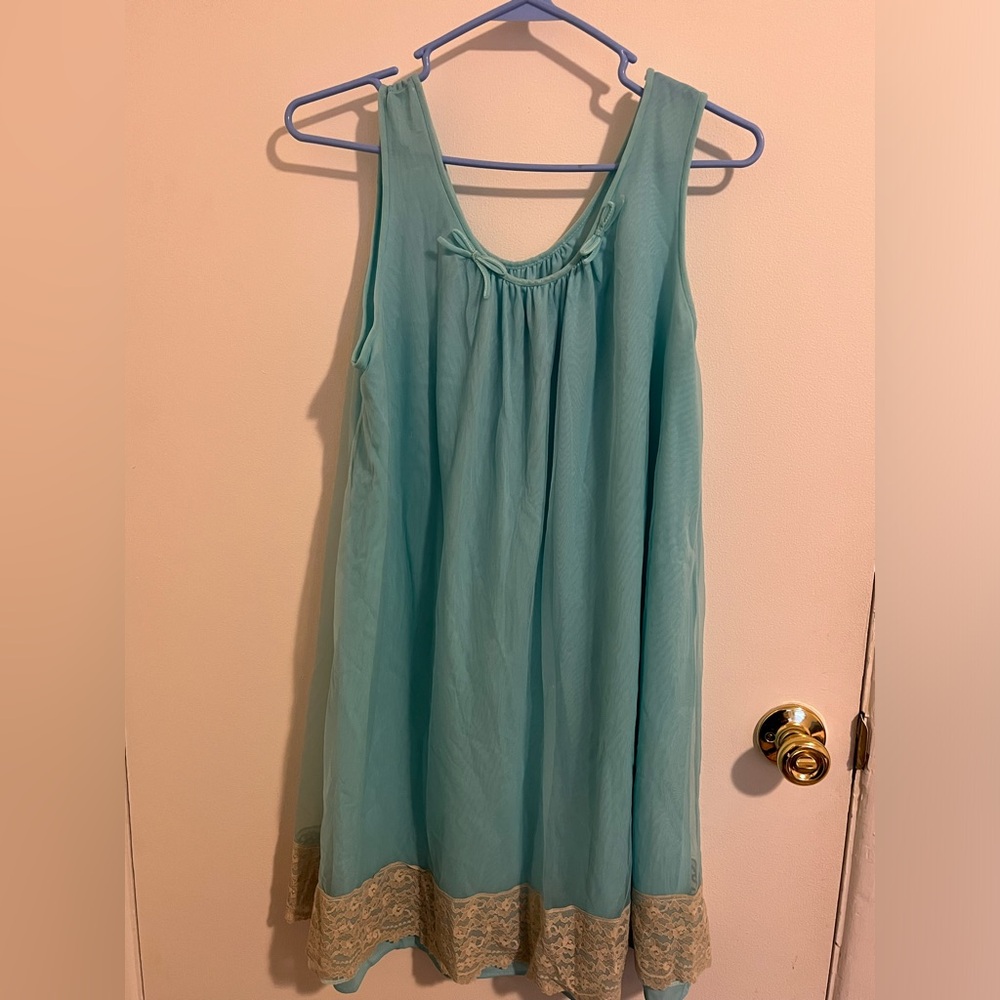 American Vintage Aqua Chemise with Lace Trim